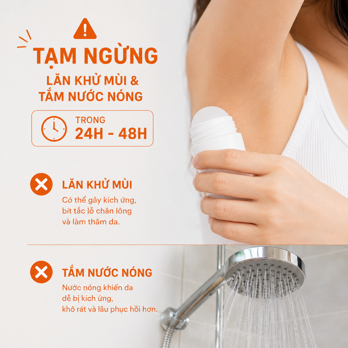 Tạm ngừng lăn khử mùi và tắm nước nóng