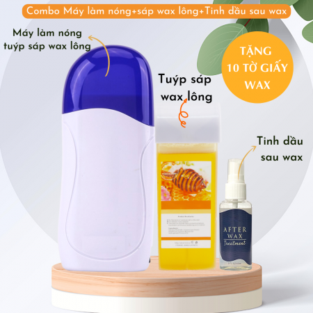 COMBO Máy làm nóng gel wax lông cầm tay + Gel wax lông con lăn 100ml + Tinh dầu dưỡng da sau wax 65ml